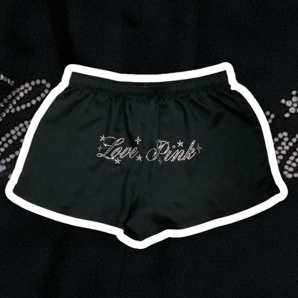 PINK Victoria's Secret Blinged Black Lounge Shorts. NWT. Sz. S